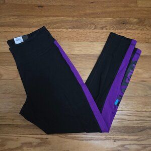 Fila Women's High Rise Black Athletic Leggings W Purple Stripe Size Large
